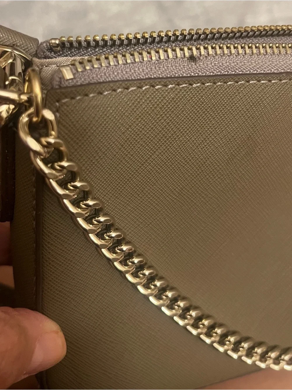 DKNY Taupe Crossbody Shoulder Bag with Gold Chain Detail